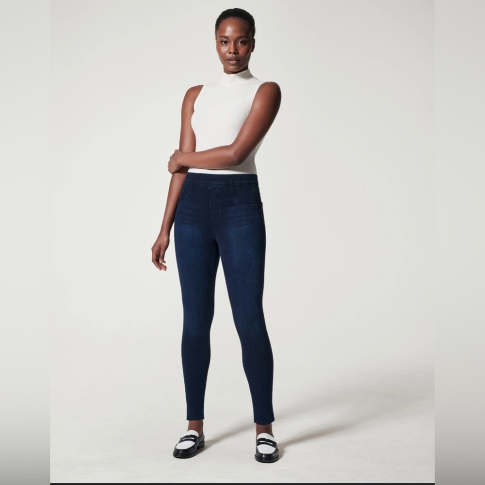 SPANX Jean-ish Ankle Leggings Dark Blue Denim Women’s XL Casual Comfy Stretch